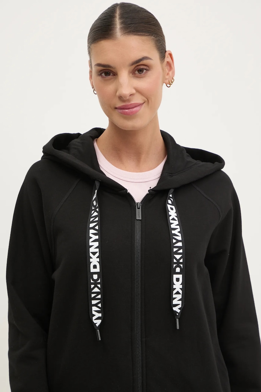 Dkny bluza femei, culoarea negru, cu glugă, neted, DP5J9510