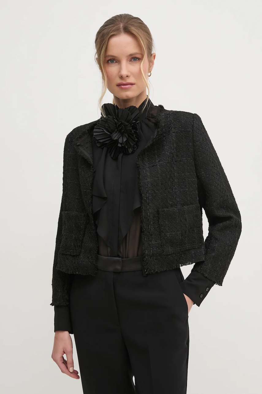 Dkny geaca femei, culoarea negru, de tranzitie, DJ4J6078 Dkny geaca femei, culoarea negru, de tranzitie, DJ4J6078