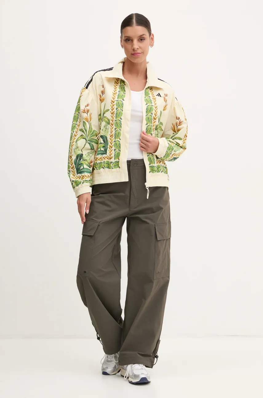 Куртка adidas x Farm Rio женская цвет бежевый переходная oversize JD6304 Куртка adidas x Farm Rio женская цвет бежевый переходная oversize JD6304