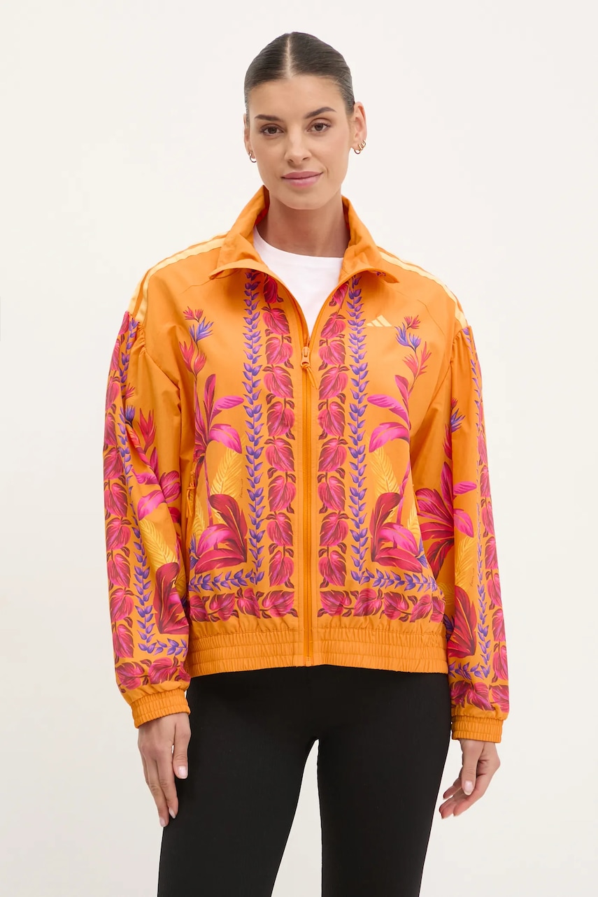 adidas geaca x Farm Rio culoarea portocaliu, de tranzitie, oversize, JD6305