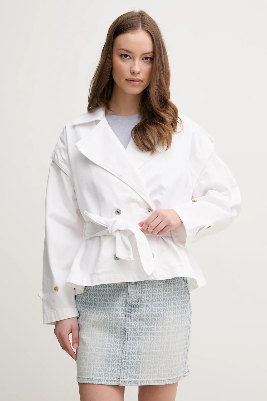Pepe Jeans trenci din bumbac SUE femei, culoarea alb, de tranzitie, oversize, PL402568 Pepe Jeans trenci din bumbac SUE femei, culoarea alb, de tranzitie, oversize, PL402568