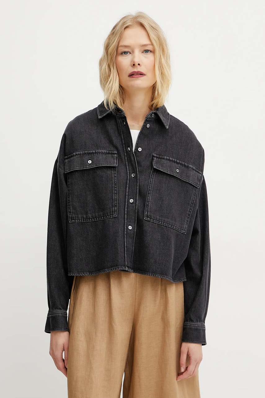 Weekend Max Mara camasa jeans femei, culoarea negru, cu guler clasic, regular, 2515111151600