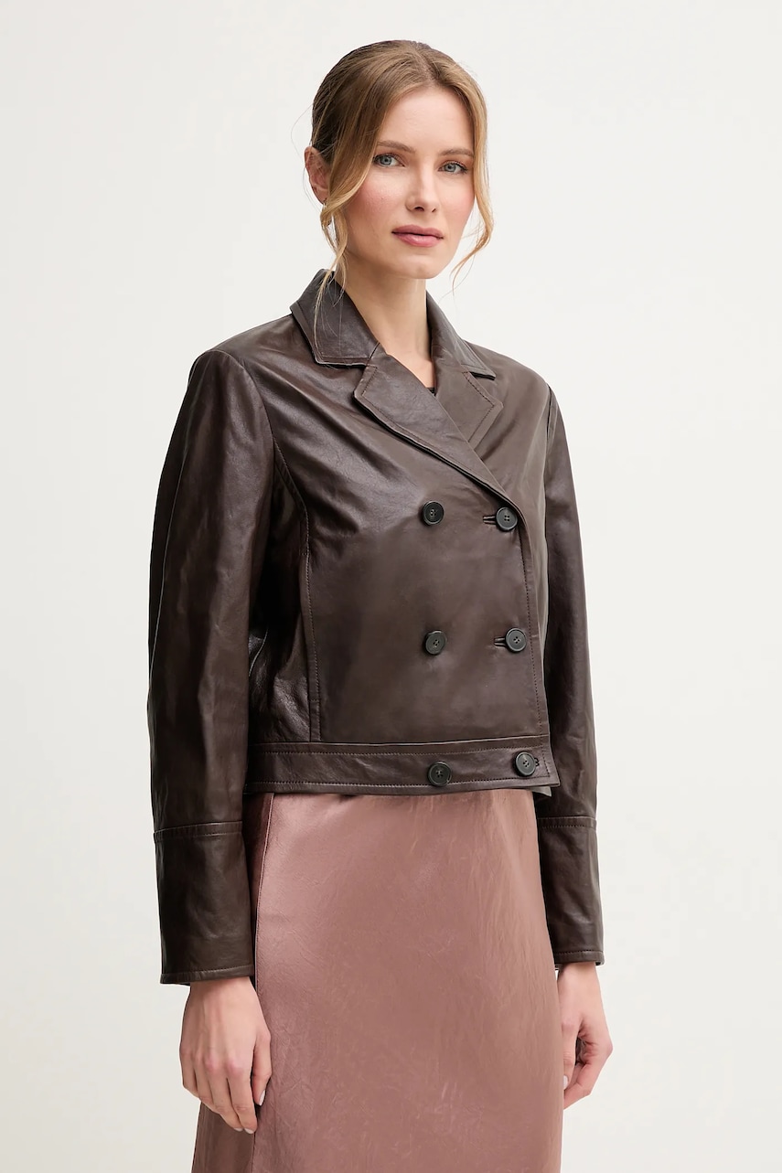 Weekend Max Mara geacă de piele culoarea maro, de tranziție, 2515441021600