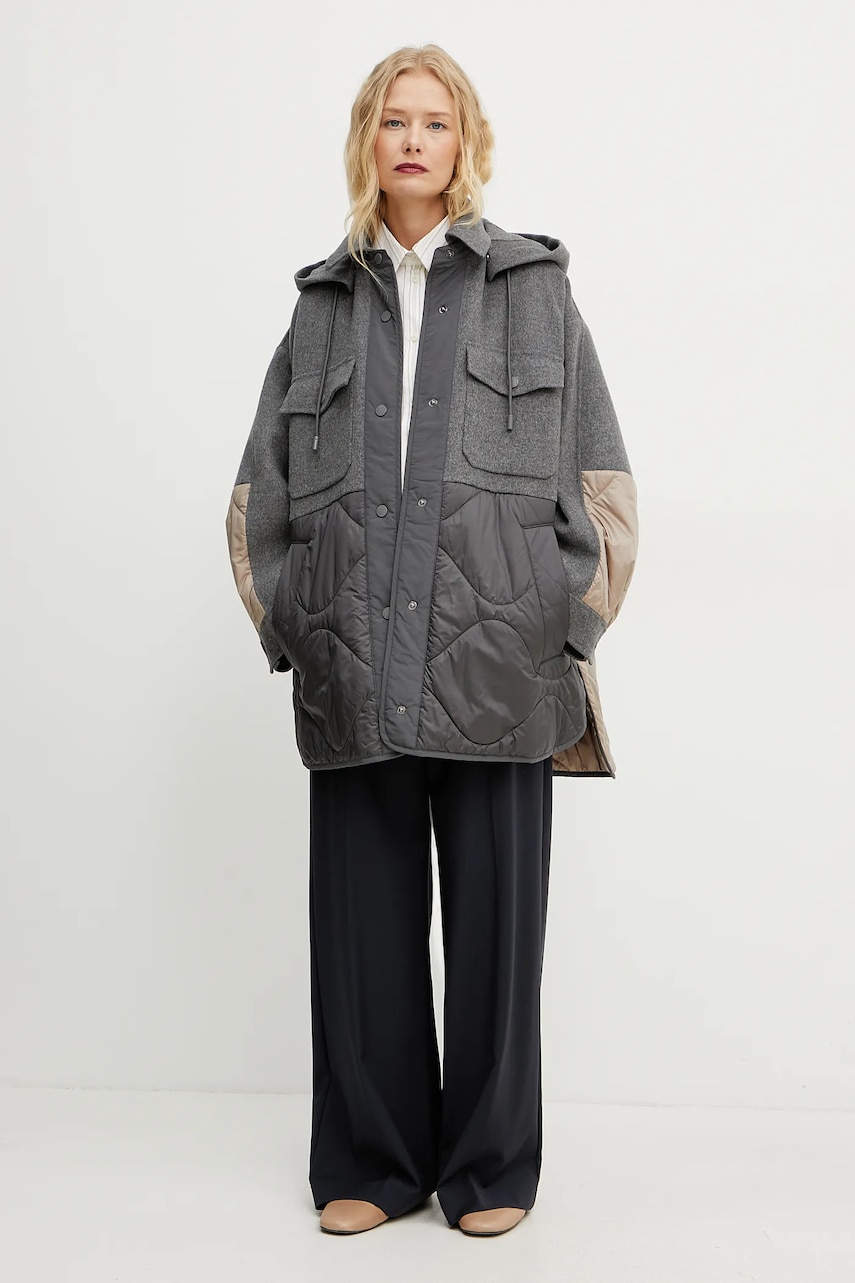 Weekend Max Mara geaca culoarea gri, de tranzitie, oversize, 2515481011600 Weekend Max Mara geaca culoarea gri, de tranzitie, oversize, 2515481011600