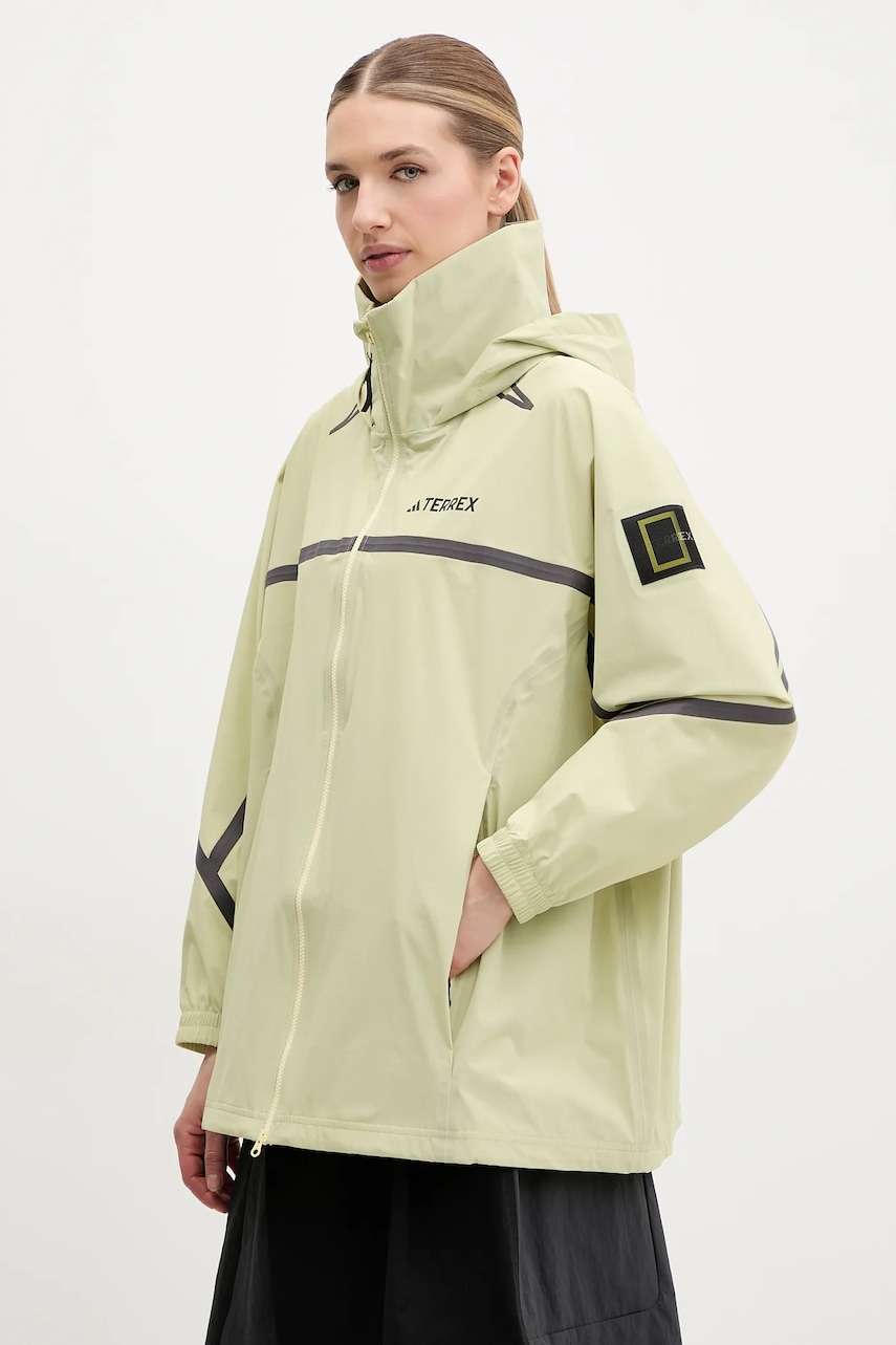 adidas TERREX geaca de ploaie x National Geographic femei, culoarea bej, JD5832 adidas TERREX geaca de ploaie x National Geographic femei, culoarea bej, JD5832