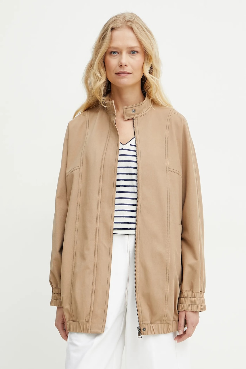 Levně Bunda MM béžová barva, přechodná, oversize, 2516911018600