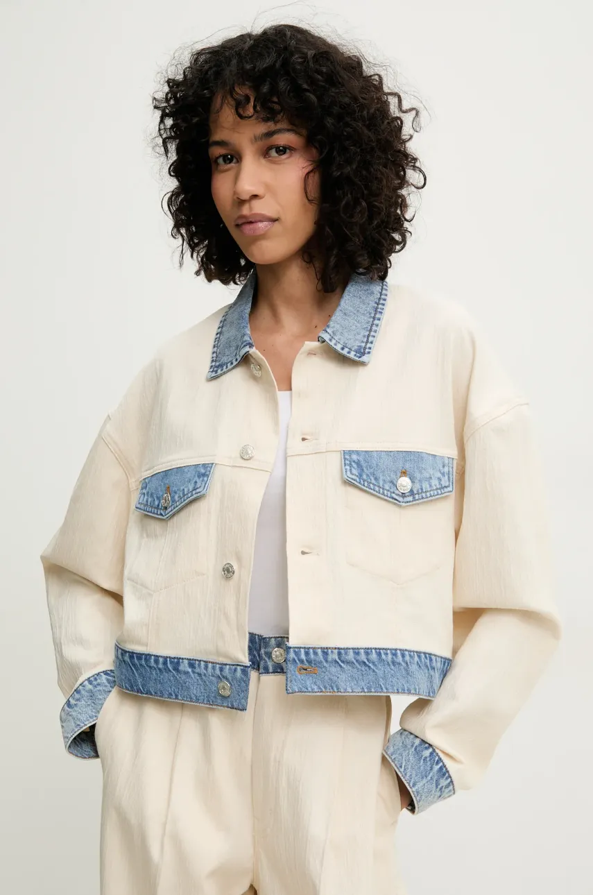 Moschino Jeans geacă culoarea bej, de tranzitie, oversize, 0509 3717
