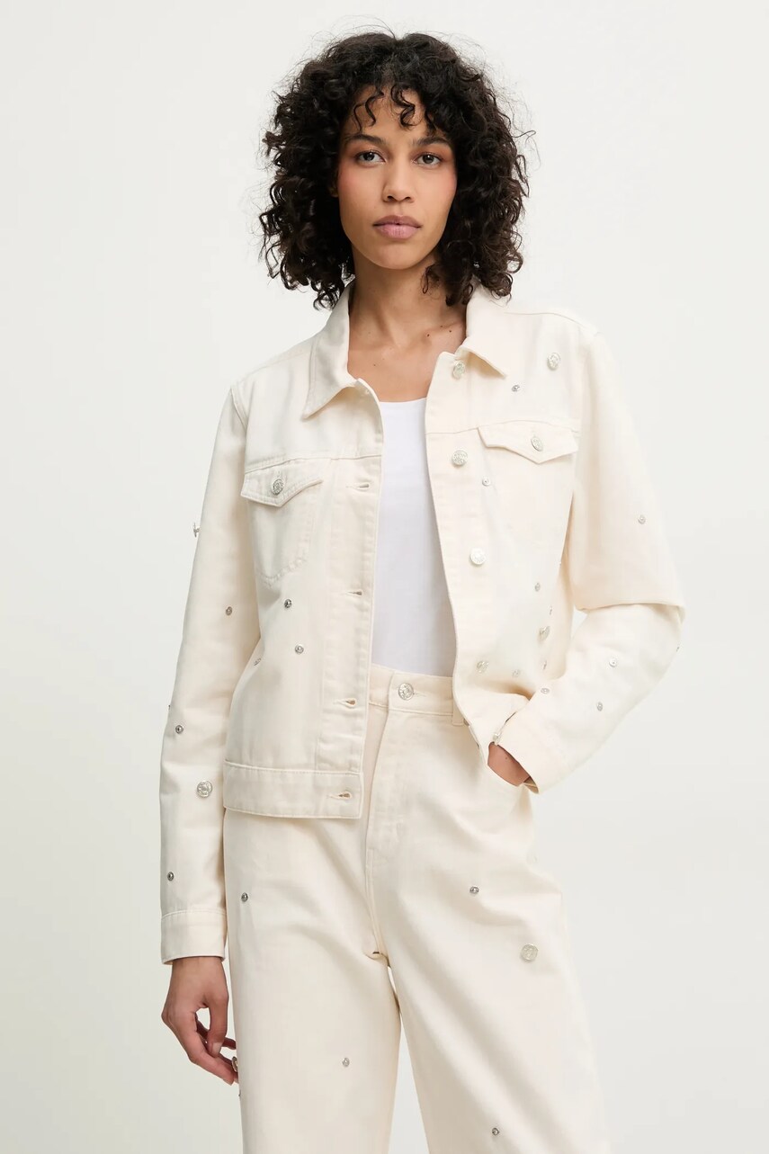 Moschino Jeans jachetă de bumbac culoarea bej, de tranzitie, 0507 3718 Moschino Jeans jachetă de bumbac culoarea bej, de tranzitie, 0507 3718