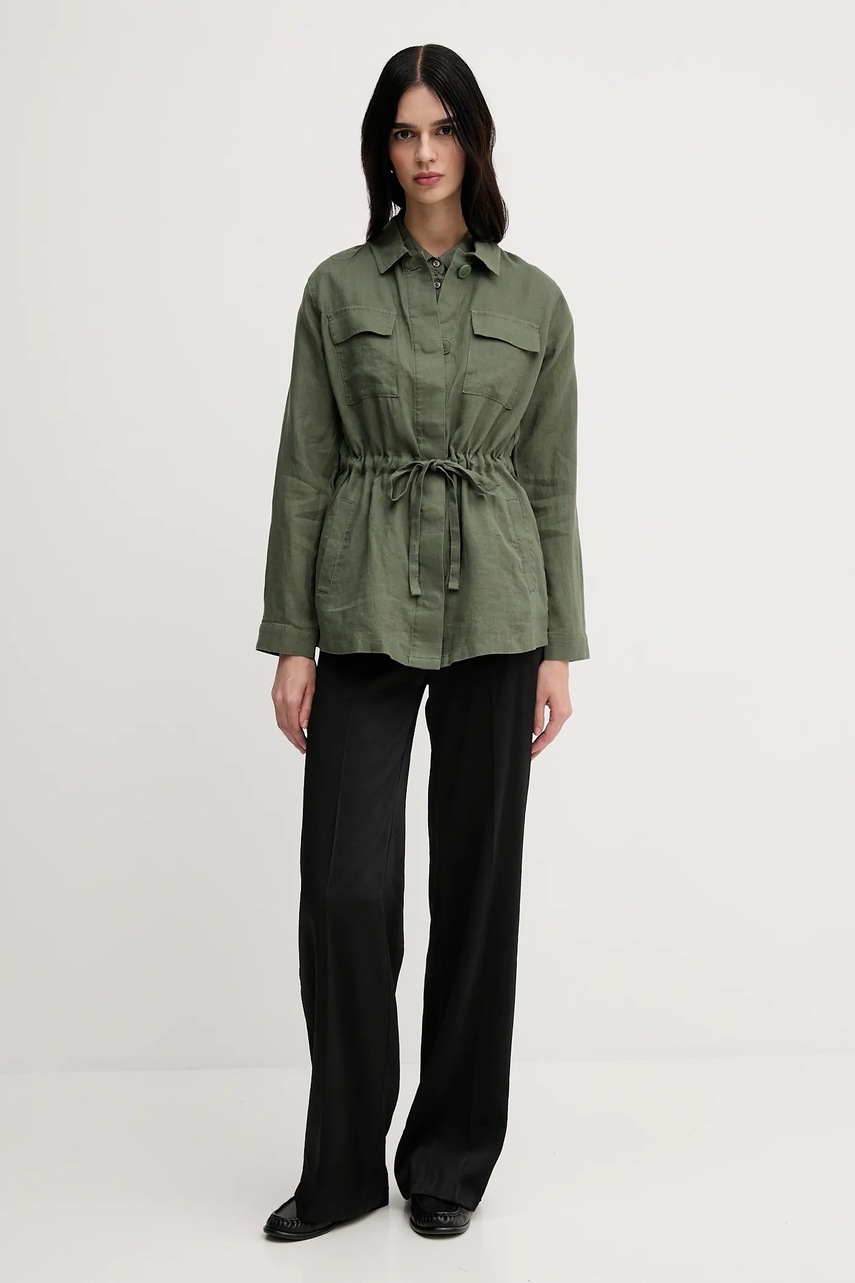 Льняная куртка United Colors of Benetton цвет зелёный переходная 2AGHDN07Q