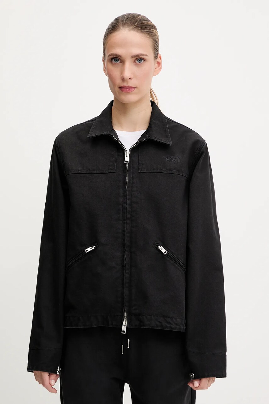 The North Face jacheta de bumbac Cedar Canvas Work culoarea negru, de tranzitie, oversize, NF0A8B99JK31