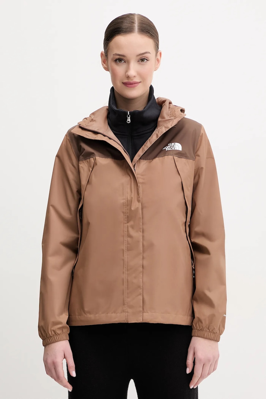 The North Face geaca Antora Rain femei, culoarea maro, de tranzitie, NF0A8BKD5K21