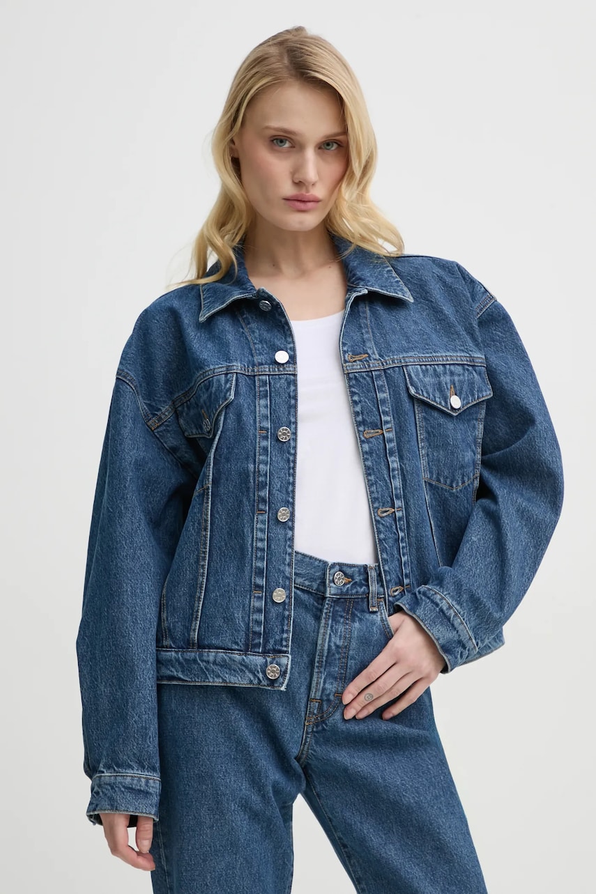 Filippa K geaca jeans culoarea albastru marin, de tranzitie, 31380 Filippa K geaca jeans culoarea albastru marin, de tranzitie, 31380
