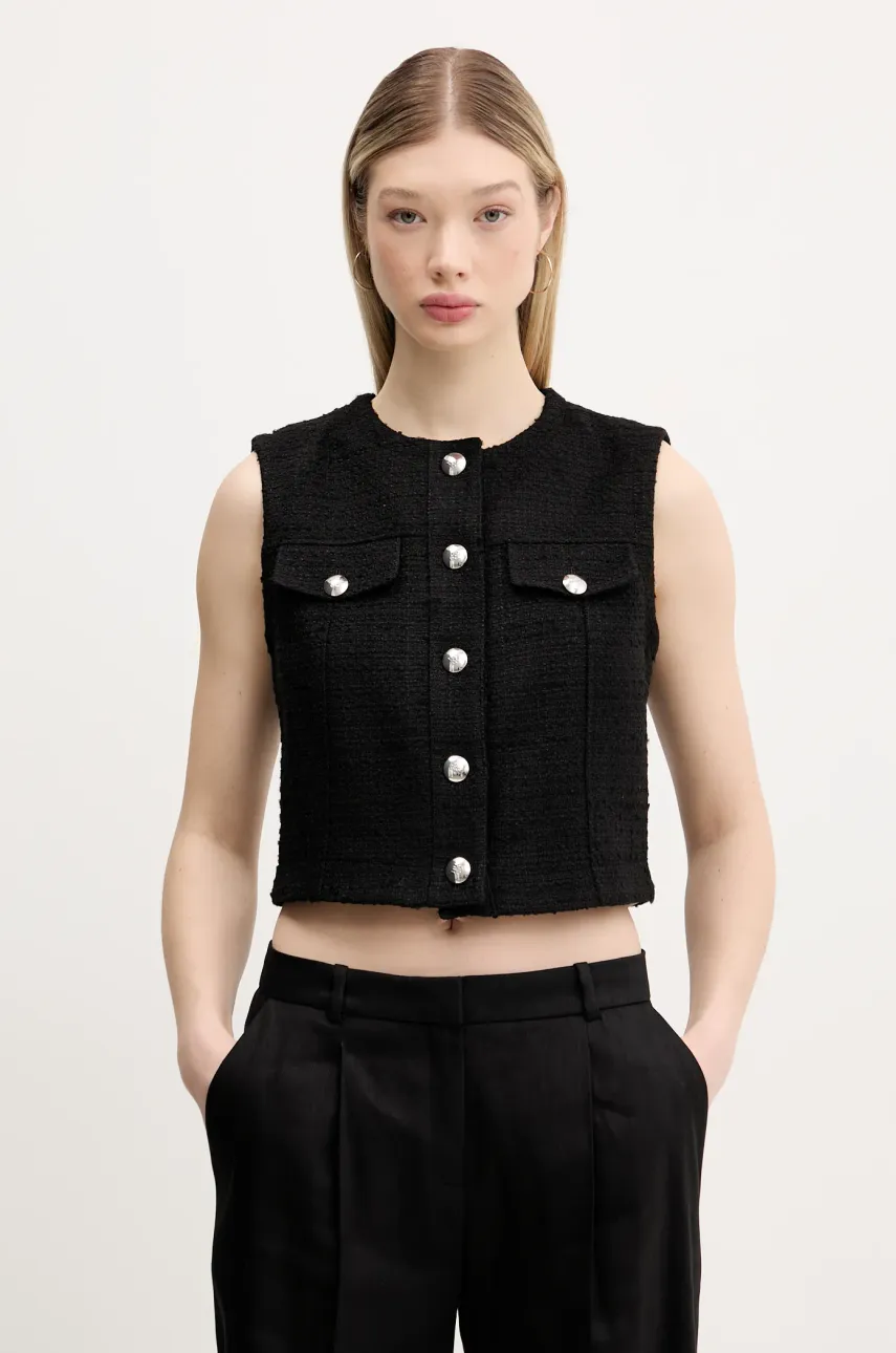 HUGO vestă culoarea negru, un singur rand de nasturi, 50537604
