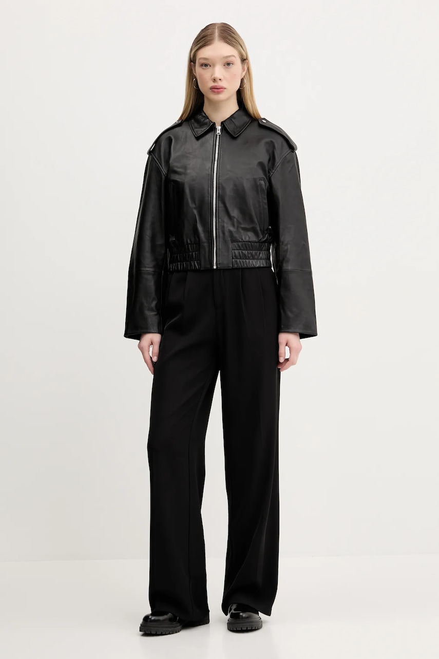 Кожаная куртка HUGO цвет чёрный переходная oversize 50536938 Кожаная куртка HUGO цвет чёрный переходная oversize 50536938