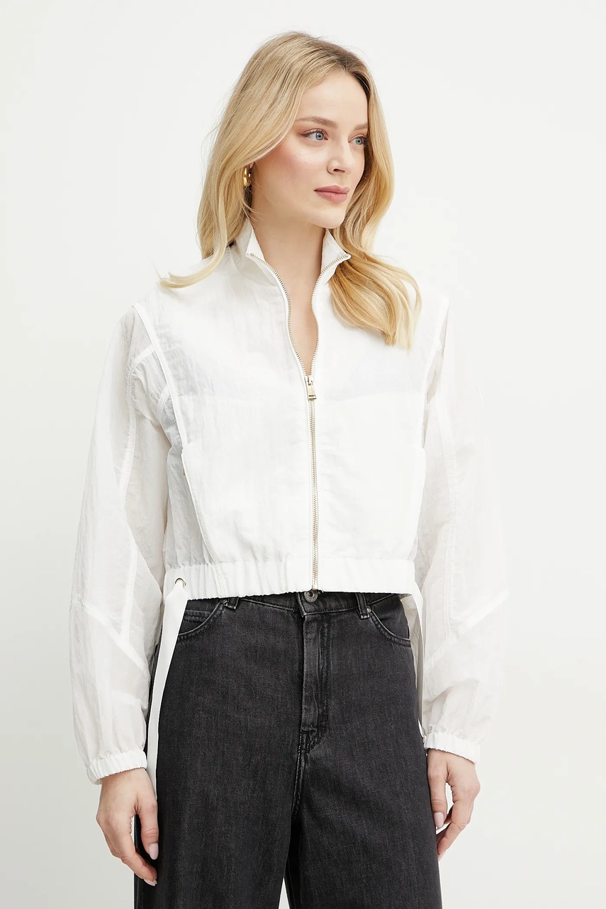 Levně Bunda Guess FLORIE bílá barva, přechodná, oversize, W5GL18 WH5X2