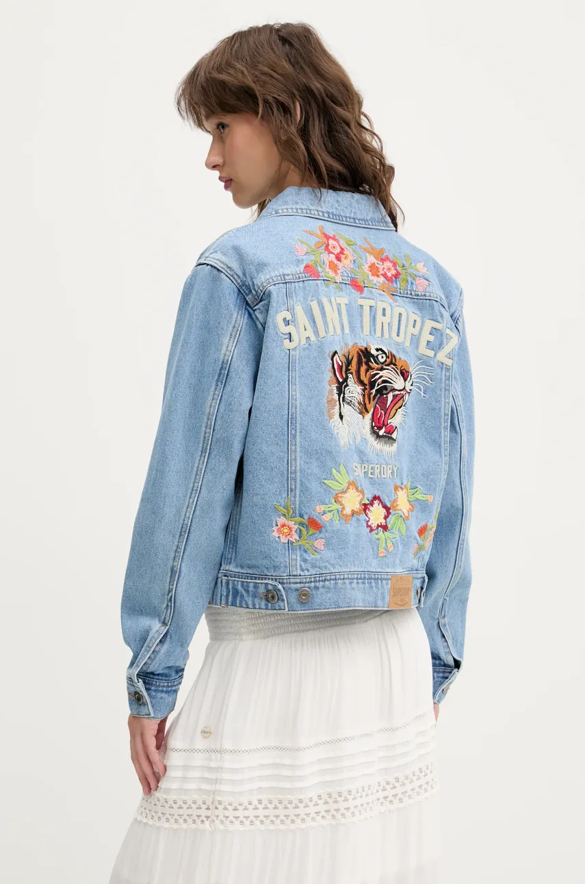 Levně Džínová bunda Superdry modrá barva, přechodná, W5011855A-D9H