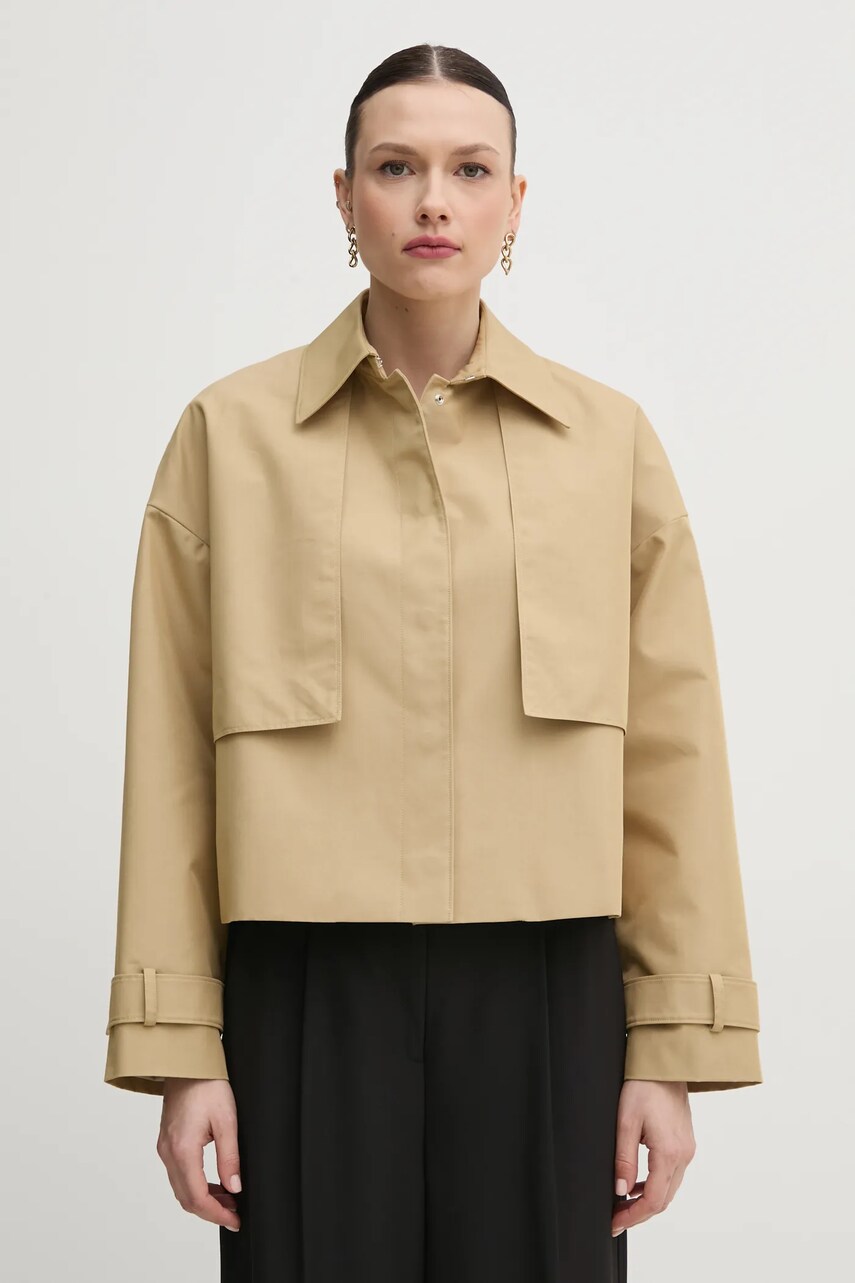 Levně Kabát Calvin Klein dámský, béžová barva, přechodný, K20K208379