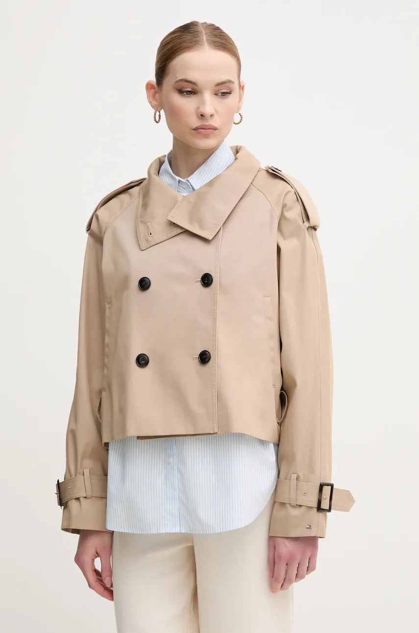 Bavlněná bunda Tommy Hilfiger béžová barva, WW0WW43933