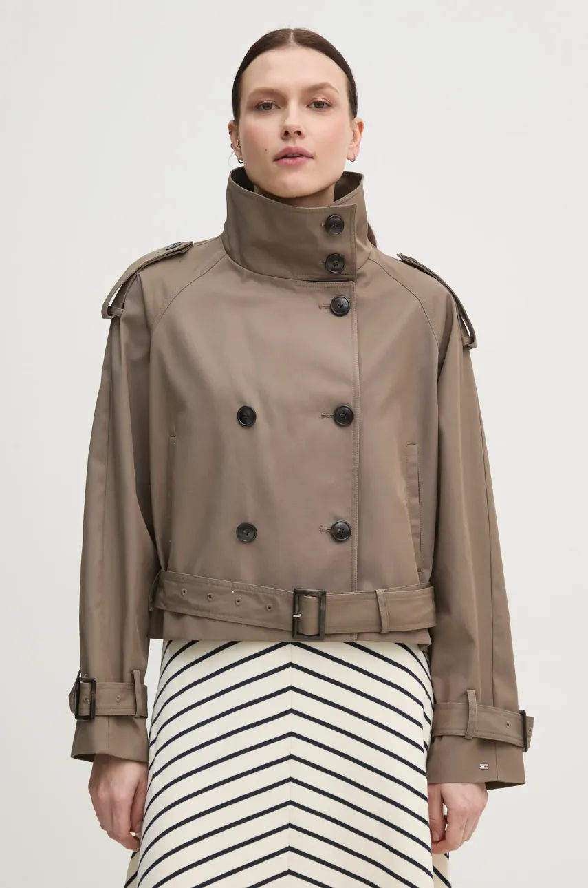 Bavlněná bunda Tommy Hilfiger hnědá barva, WW0WW43933