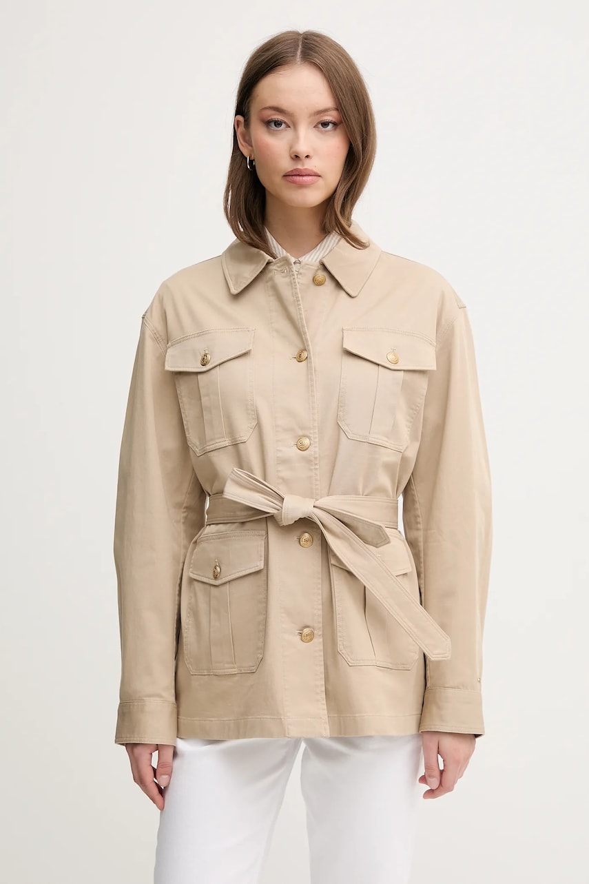 Levně Košilová bunda Tommy Hilfiger béžová barva, WW0WW45933