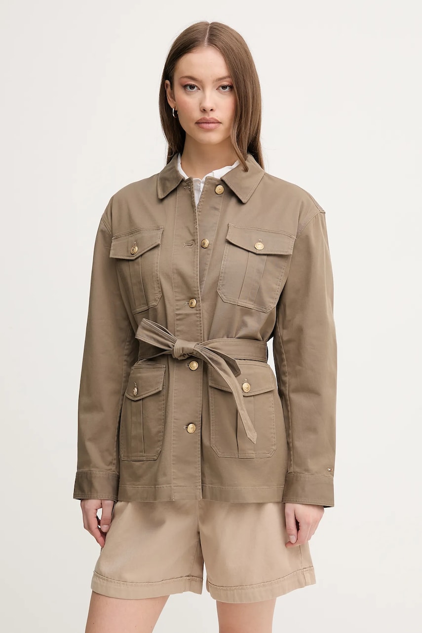 Levně Košilová bunda Tommy Hilfiger zelená barva, WW0WW45933