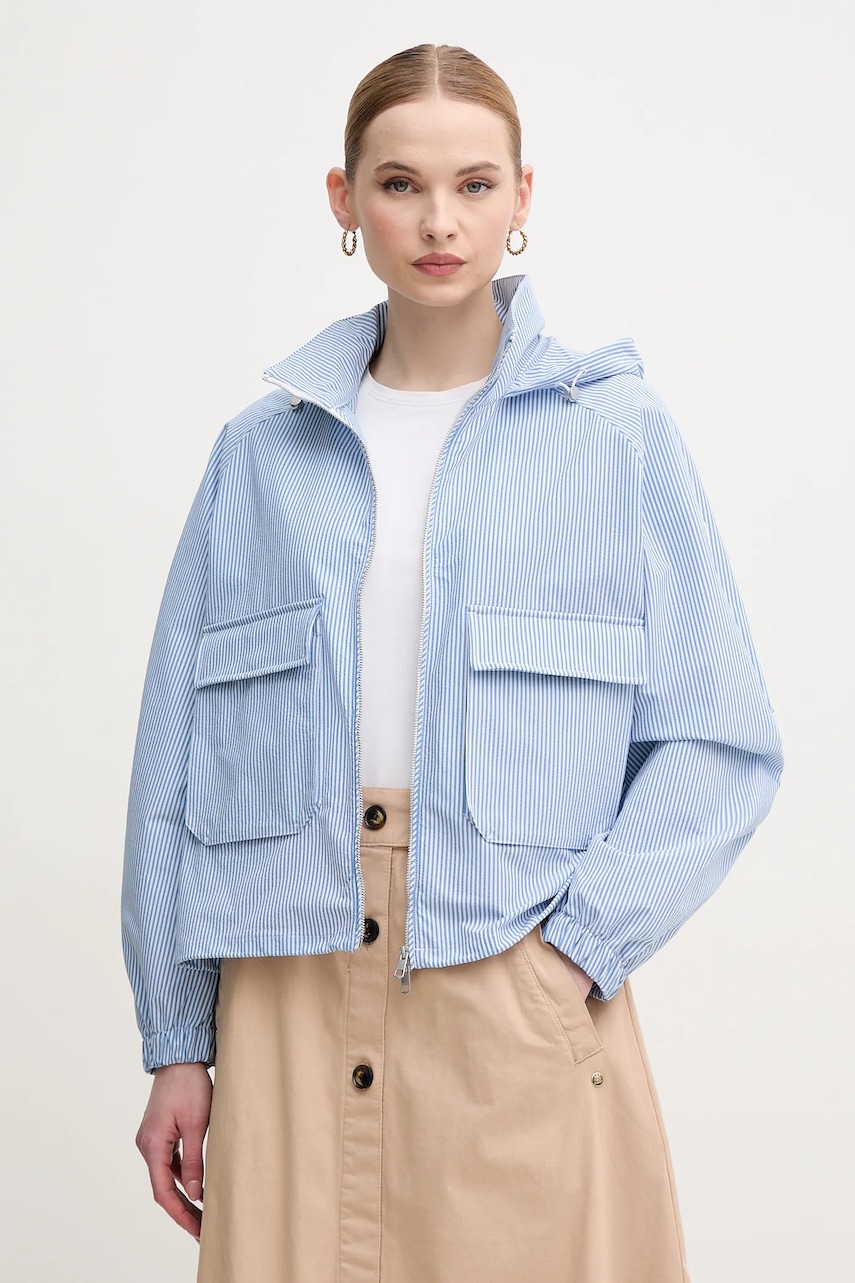 Levně Bunda Tommy Hilfiger modrá barva, přechodná, oversize, WW0WW45496