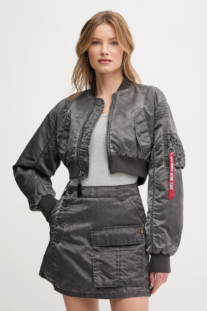 Alpha Industries geaca bomber MA-1 Vintage Cropped Wmn culoarea gri, de tranzitie, oversize, 156002