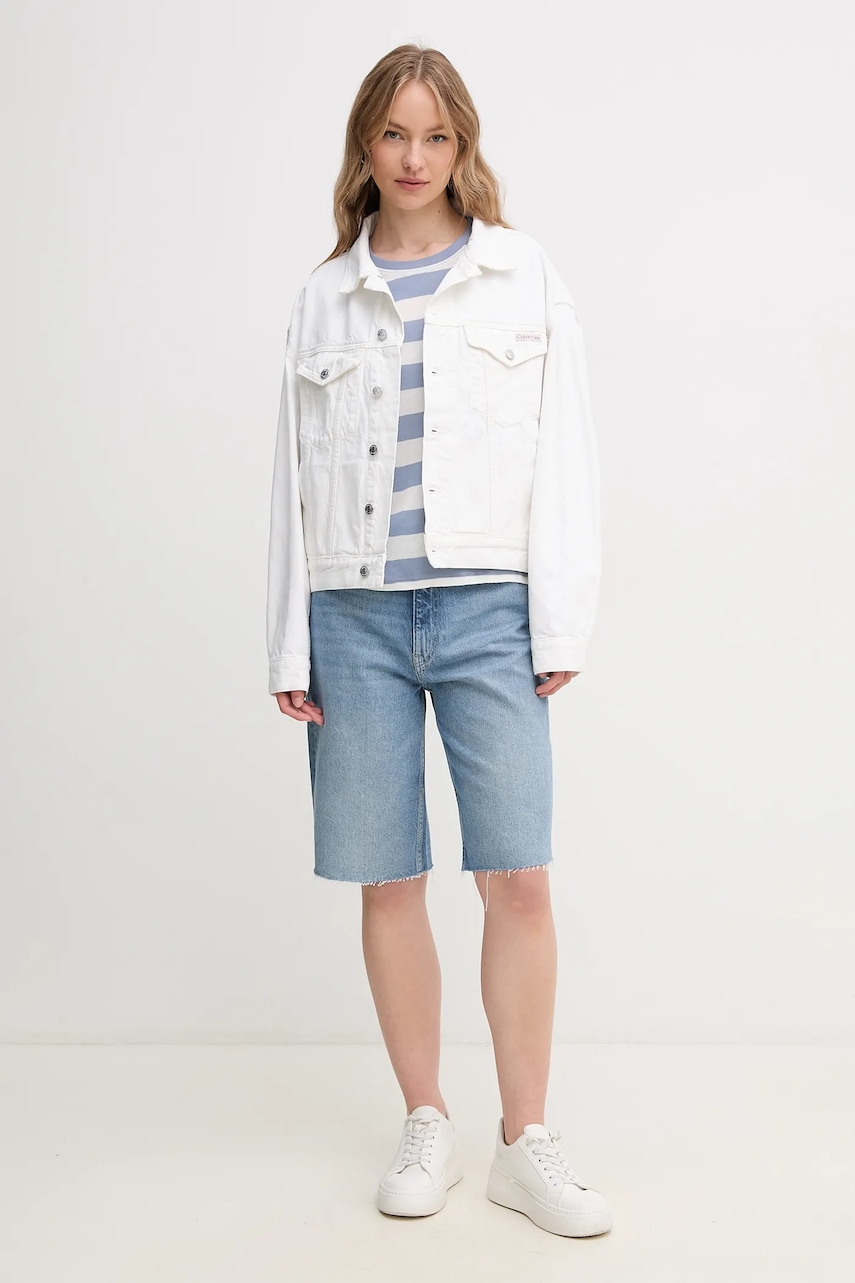 Хлопковая куртка Calvin Klein Jeans цвет белый переходная oversize J20J225181 Хлопковая куртка Calvin Klein Jeans цвет белый переходная oversize J20J225181