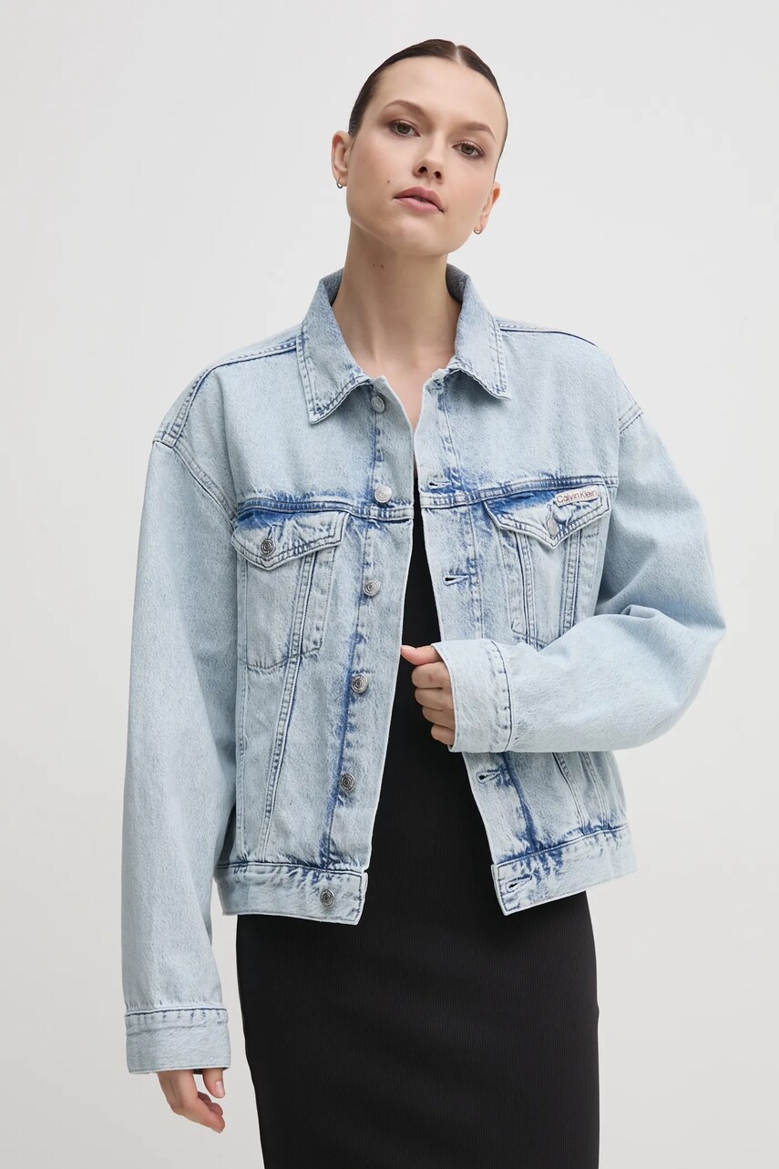Levně Džínová bunda Calvin Klein Jeans dámská, modrá barva, přechodná, J20J225186