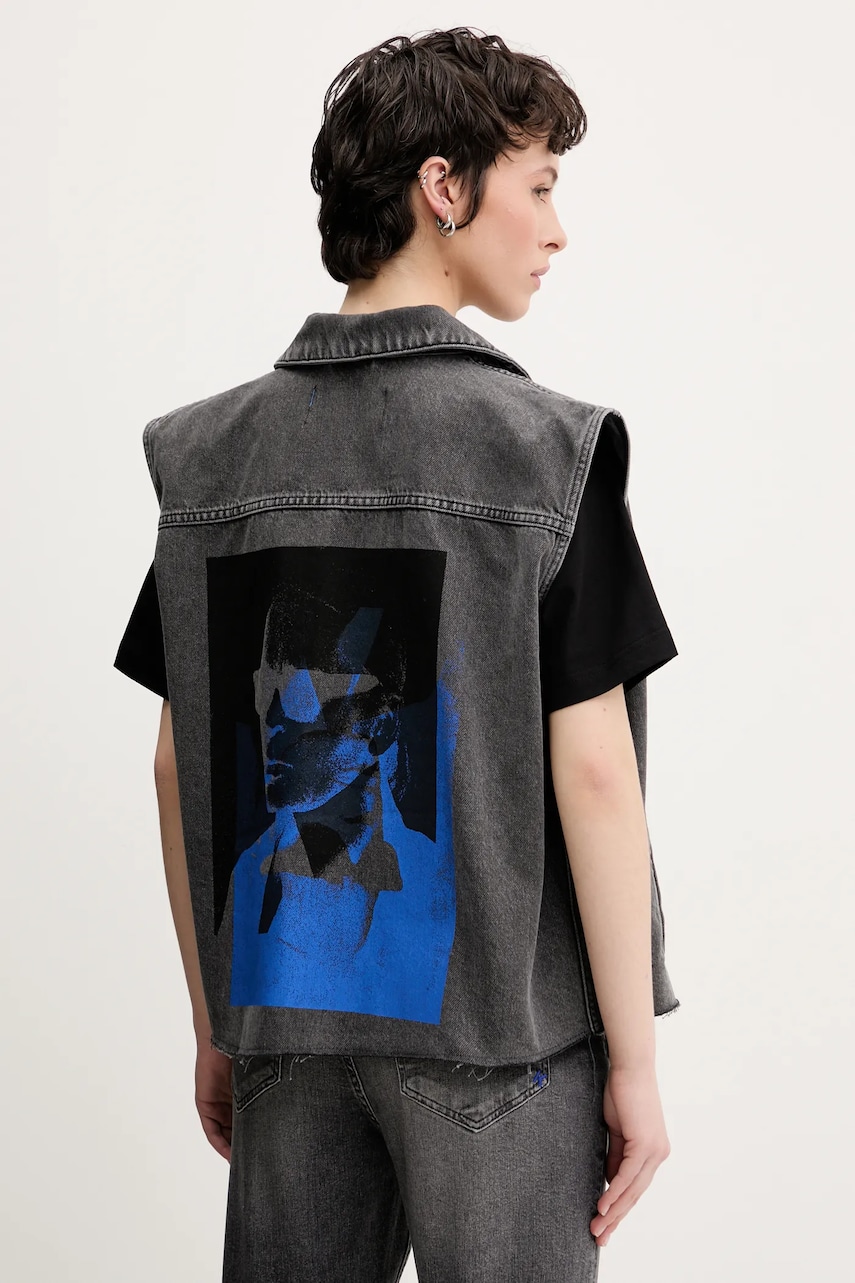 Karl Lagerfeld Jeans vestă femei, culoarea gri, de tranzitie, A2W14014