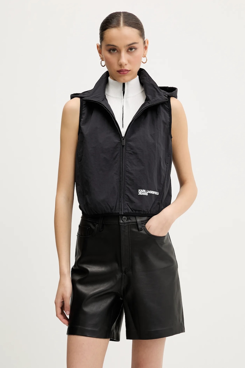 Karl Lagerfeld Jeans vestă culoarea negru, de tranzitie, A2W15017 Karl Lagerfeld Jeans vestă culoarea negru, de tranzitie, A2W15017