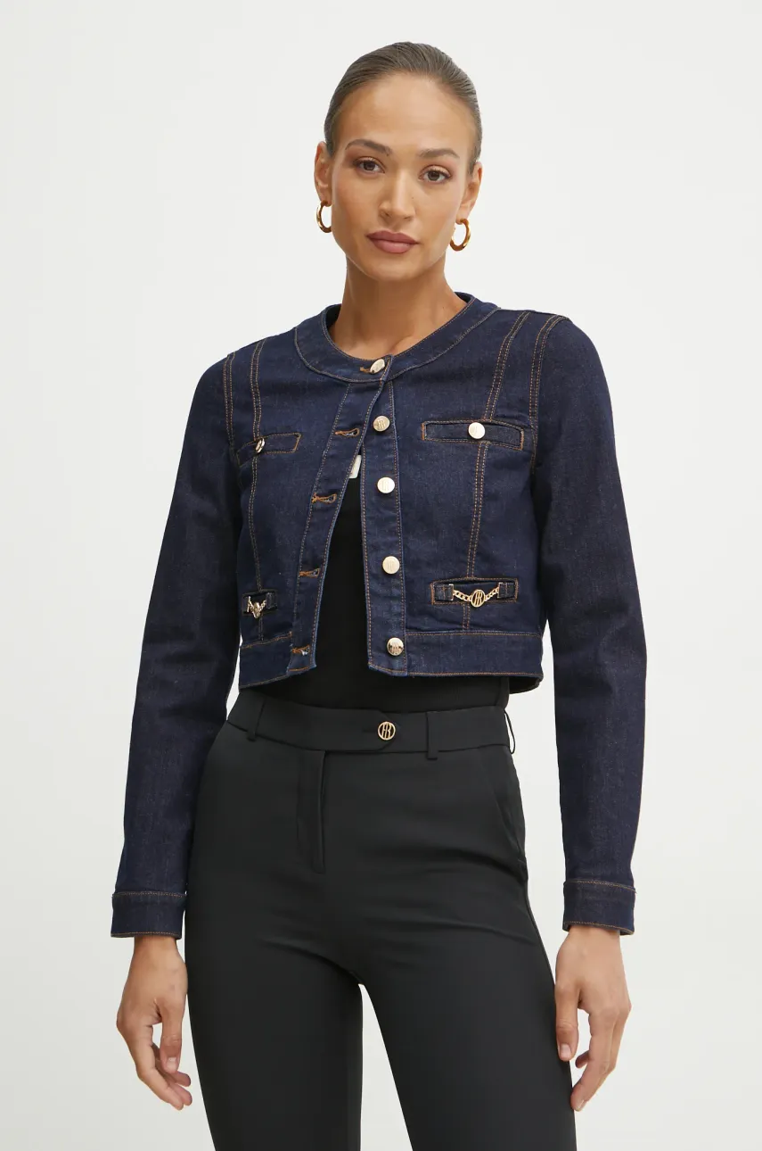 Fracomina geacă din denim femei, culoarea bleumarin, de tranziție, FR25SJ4004D46093