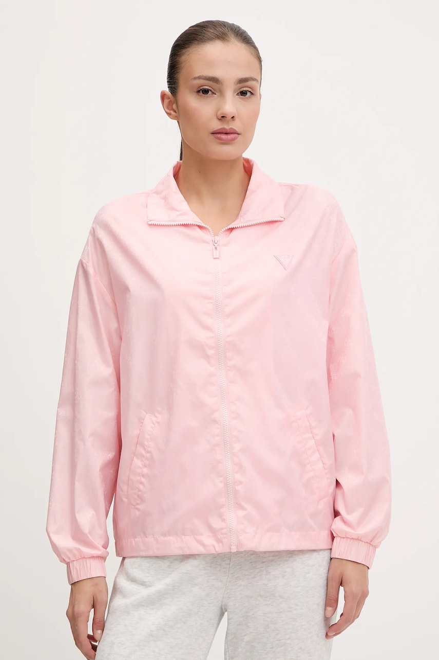 Levně Bunda Guess růžová barva, přechodná, oversize, V5GL01 WH482