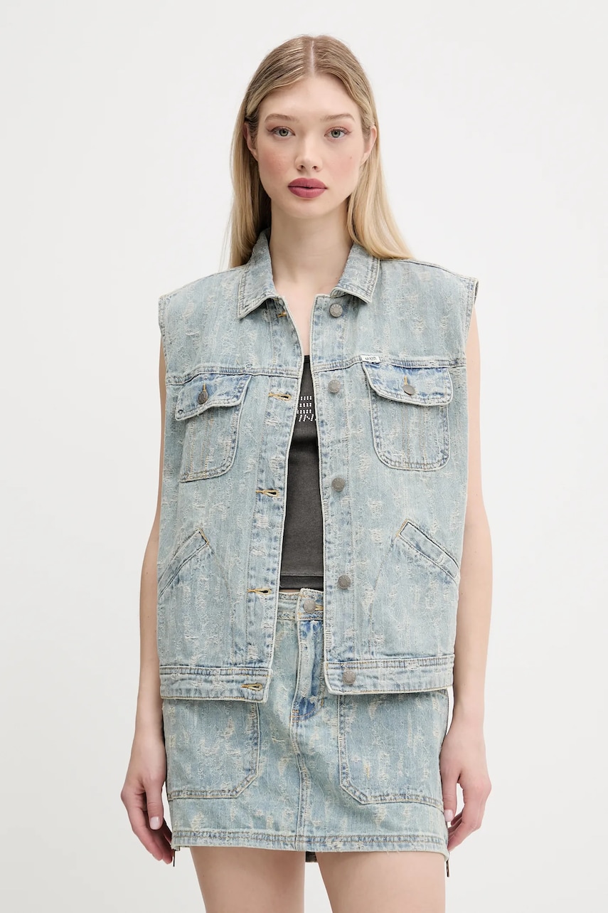 Levně Džínová vesta Guess Originals dámská, modrá barva, přechodná, W5GN82 D5OTA