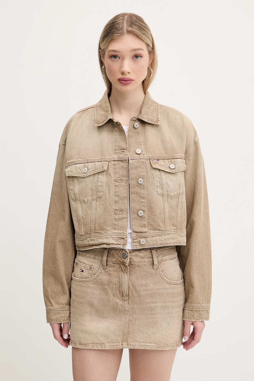 Tommy Jeans geaca jeans culoarea bej, de tranzitie, DW0DW20118