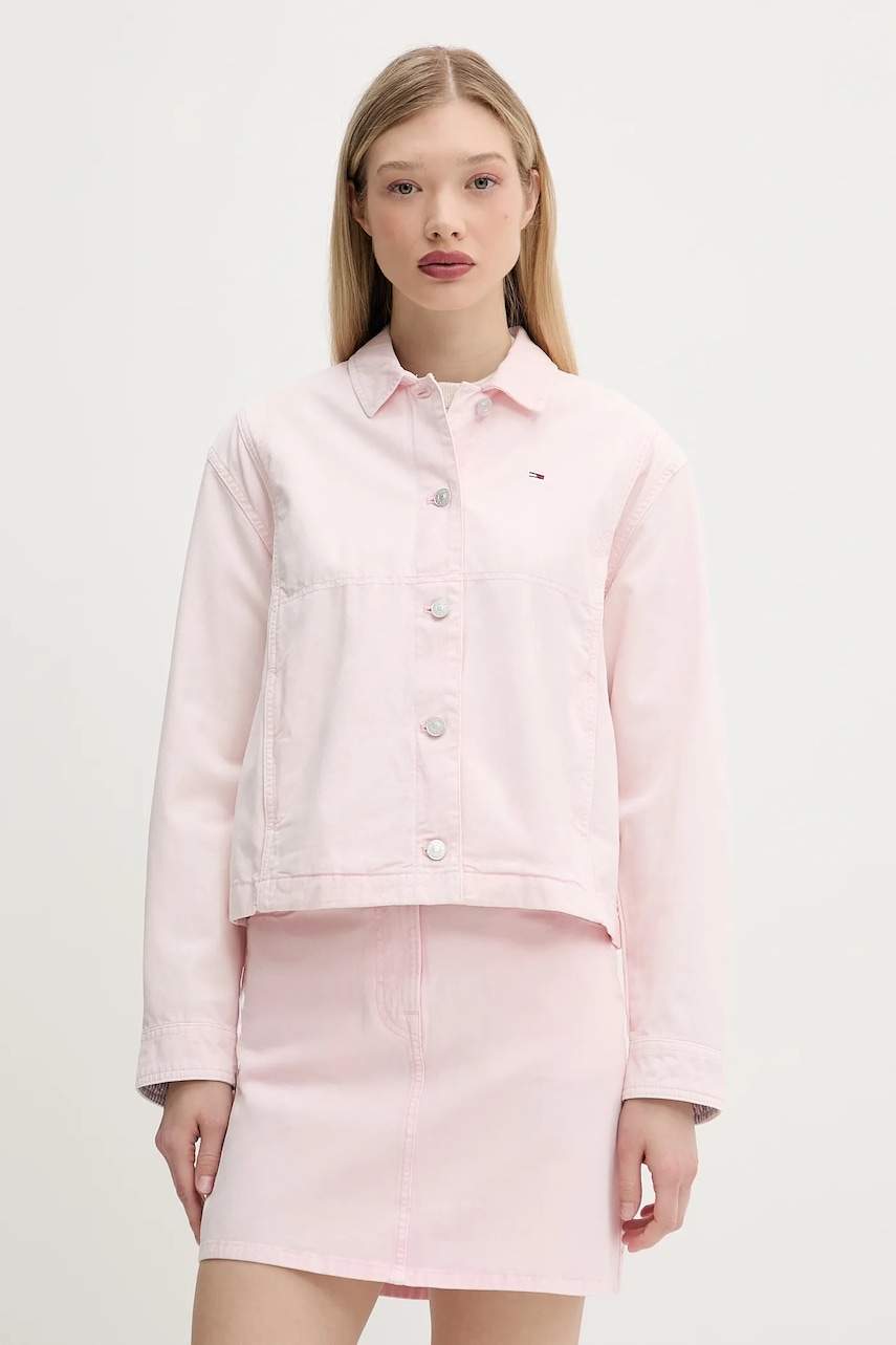 Tommy Jeans jachetă de bumbac culoarea roz, de tranzitie, DW0DW20230