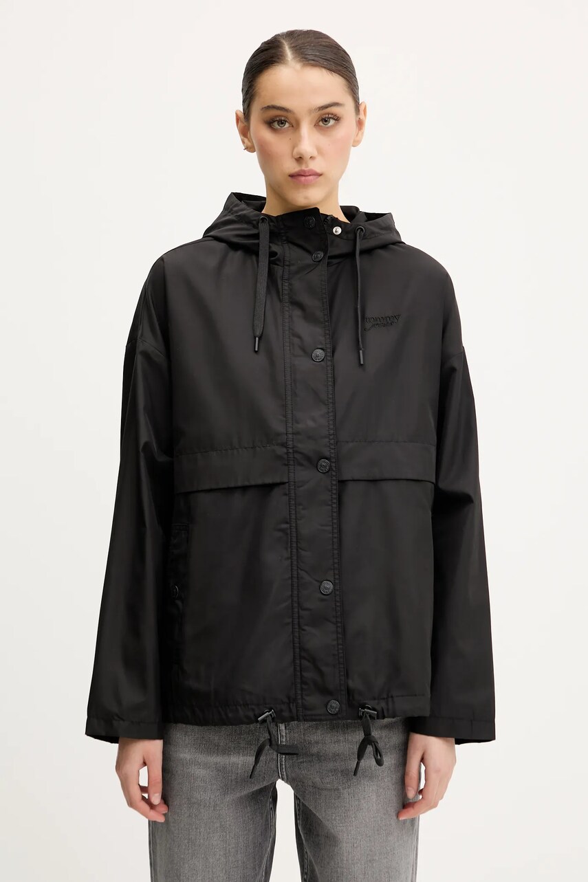 Levně Bunda Tommy Jeans černá barva, přechodná, oversize, DW0DW20231