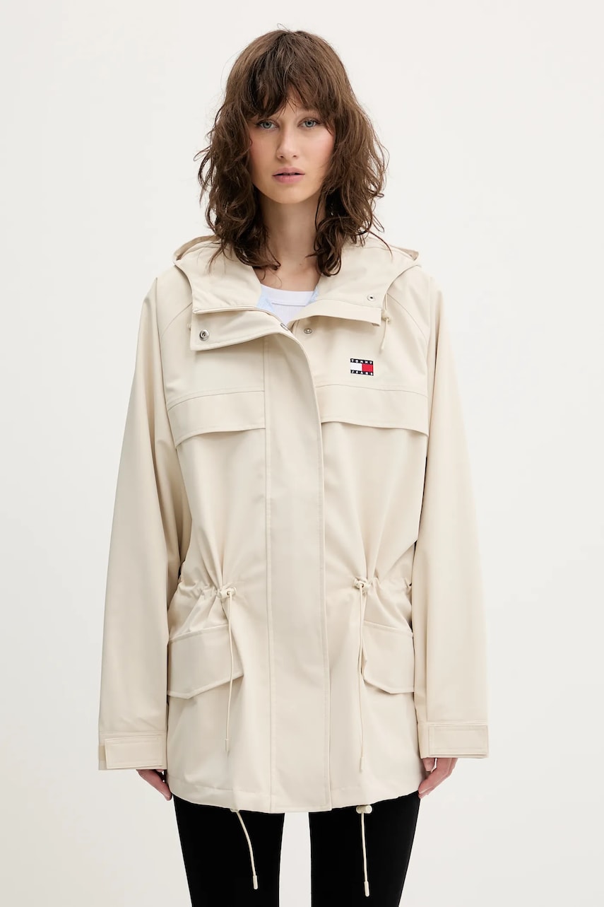 Levně Bunda Tommy Jeans béžová barva, přechodná, DW0DW20244