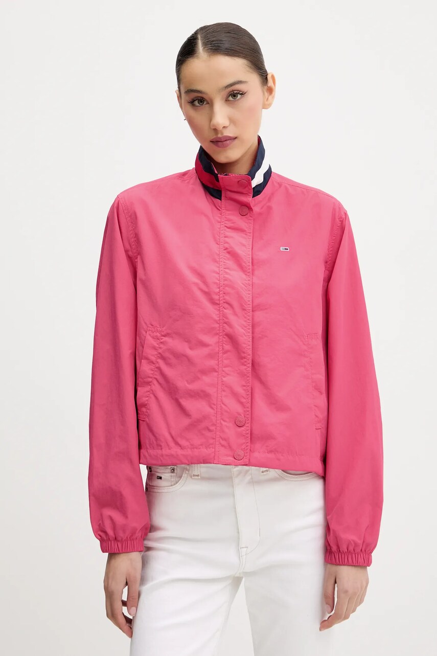 Tommy Jeans geaca culoarea roz, de tranzitie, oversize, DW0DW20439