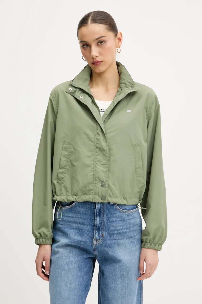 Levně Bunda Tommy Jeans zelená barva, přechodná, oversize, DW0DW20439