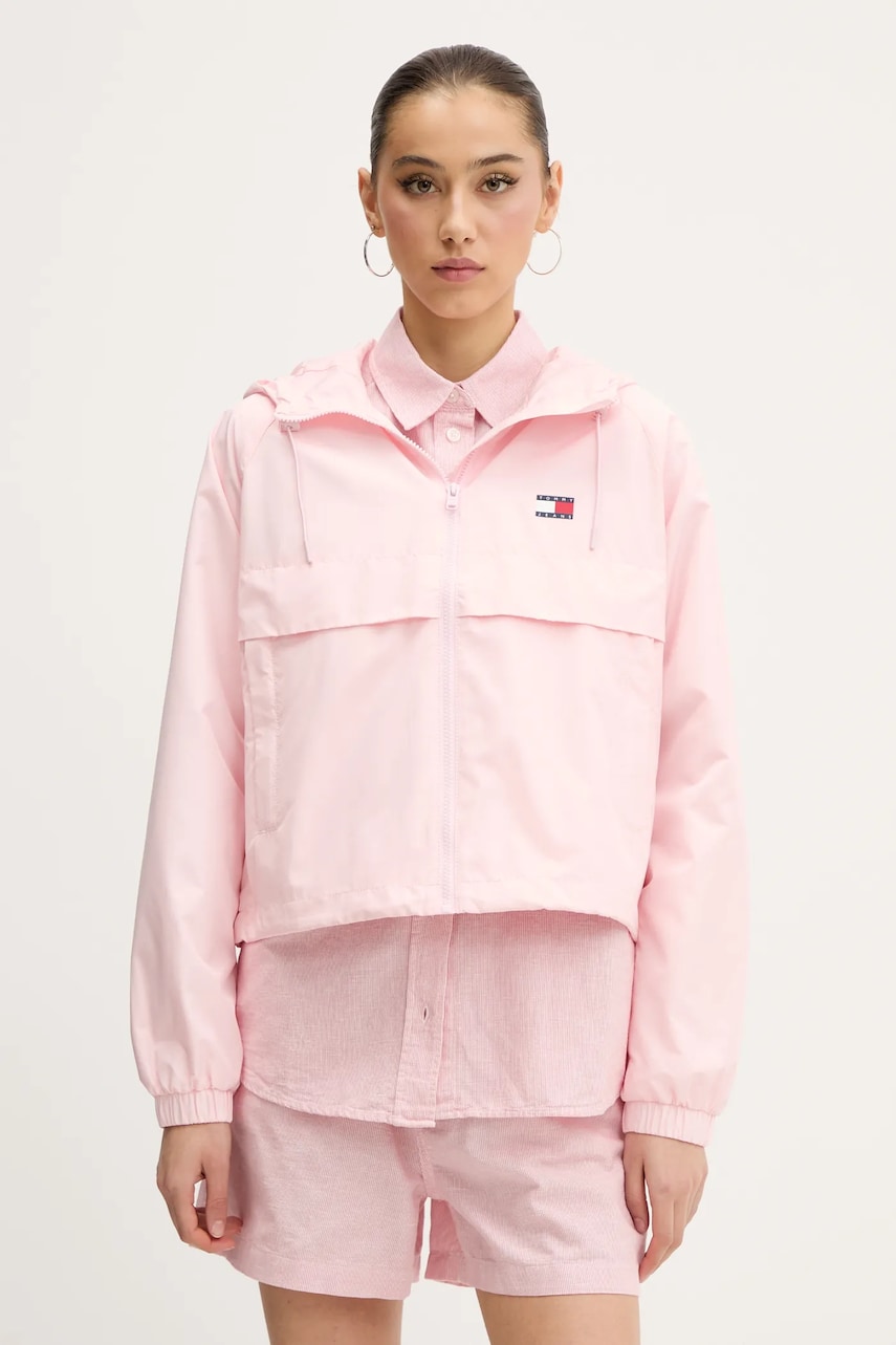 Tommy Jeans geaca culoarea roz, de tranzitie, oversize, DW0DW20672
