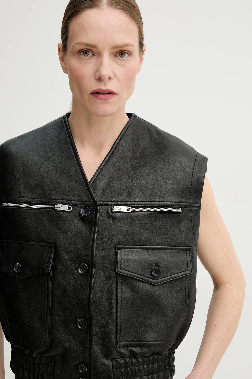 Δερμάτινο γιλέκο Bally γυναικείο, χρώμα: μαύρο, WLE06Q φωτογραφία