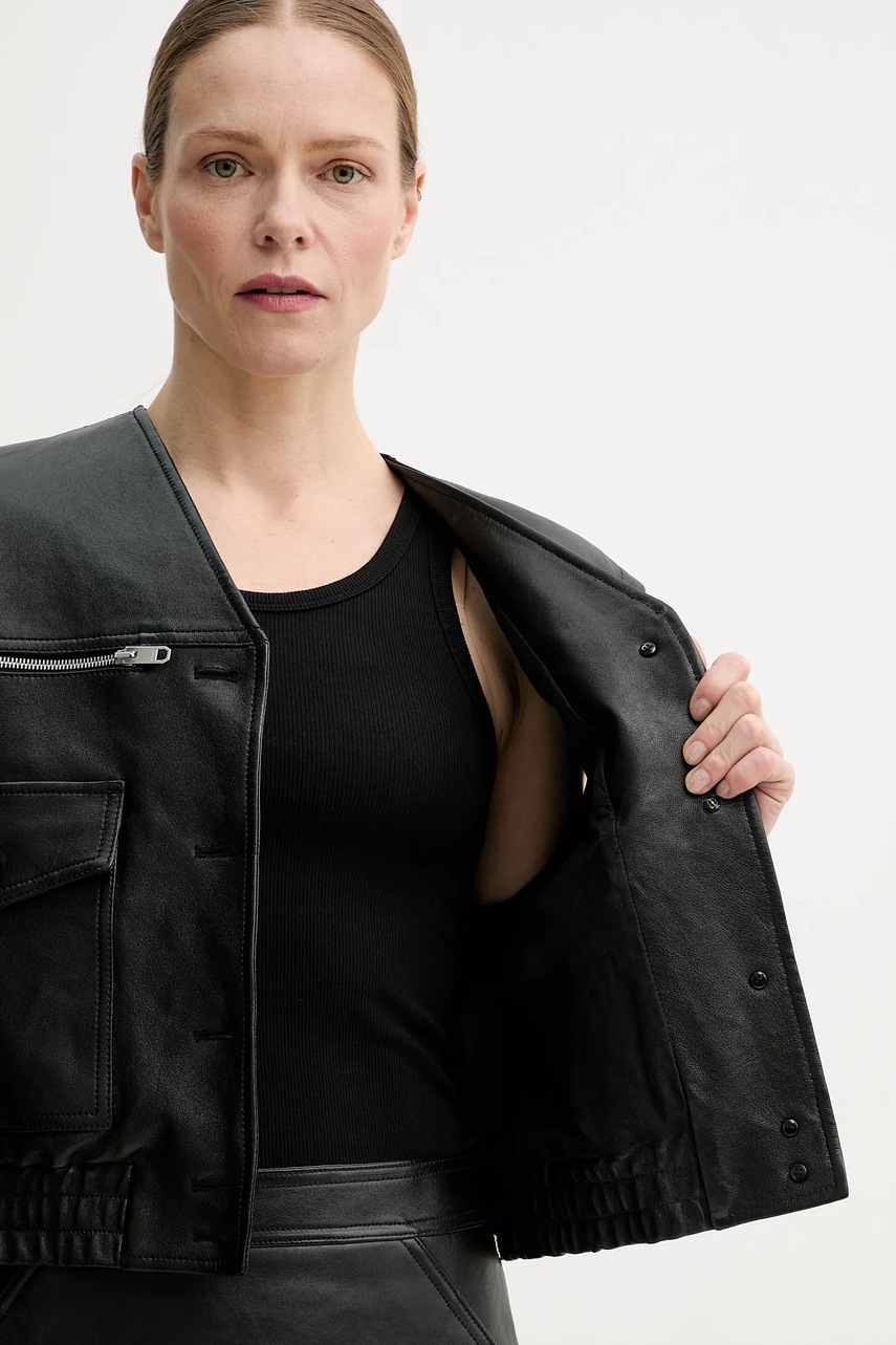 Δερμάτινο γιλέκο Bally γυναικείο, χρώμα: μαύρο, WLE06Q φωτογραφία