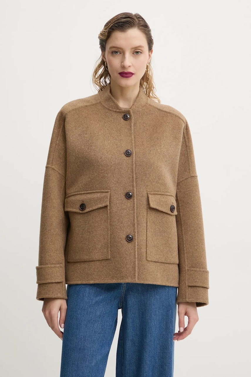 Sessun geaca de lana culoarea bej, de tranzitie, oversize, 25212001 Sessun geaca de lana culoarea bej, de tranzitie, oversize, 25212001