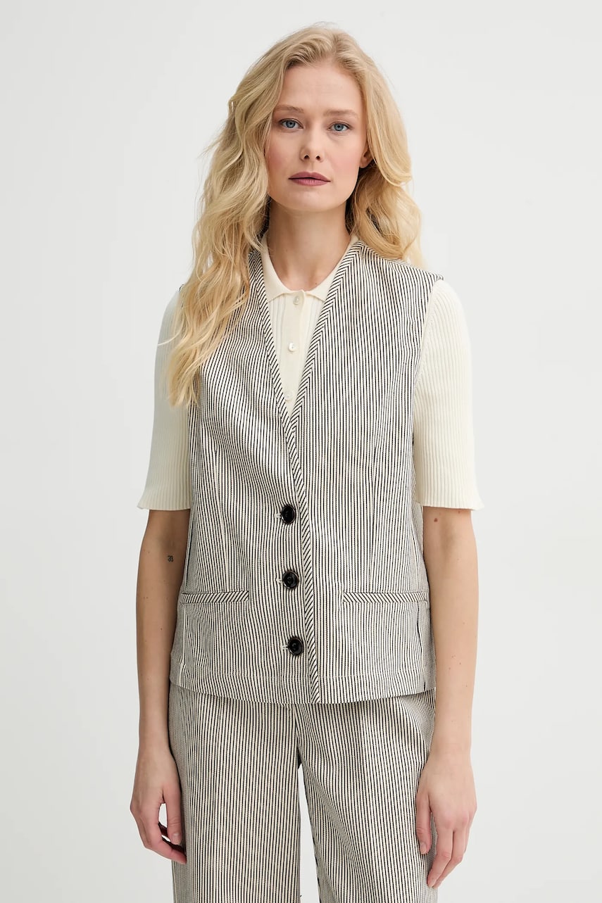 Sessun vestă din bumbac femei, culoarea bej, un singur rand de nasturi, 25213012
