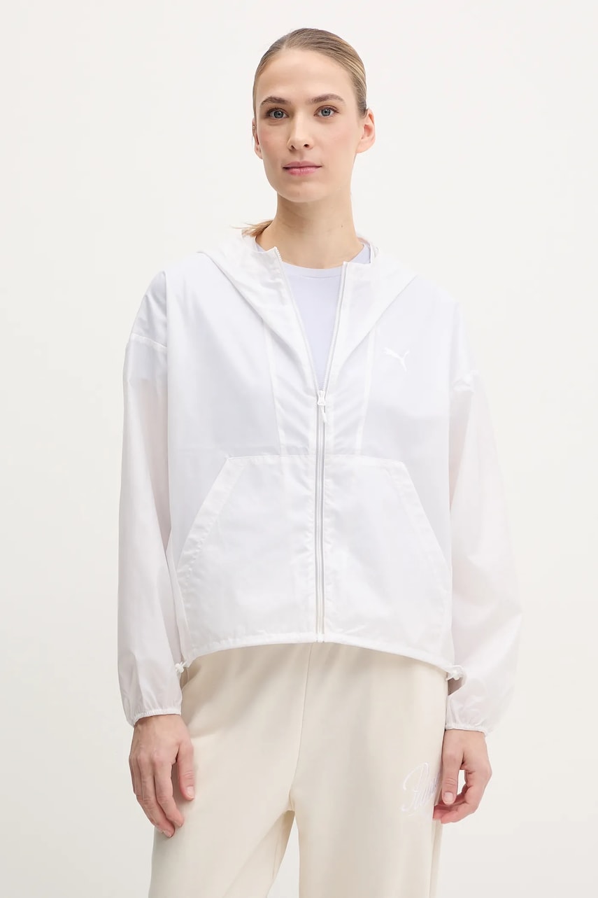 Puma geacă culoarea alb, de tranzitie, oversize, 629917 Puma geacă culoarea alb, de tranzitie, oversize, 629917