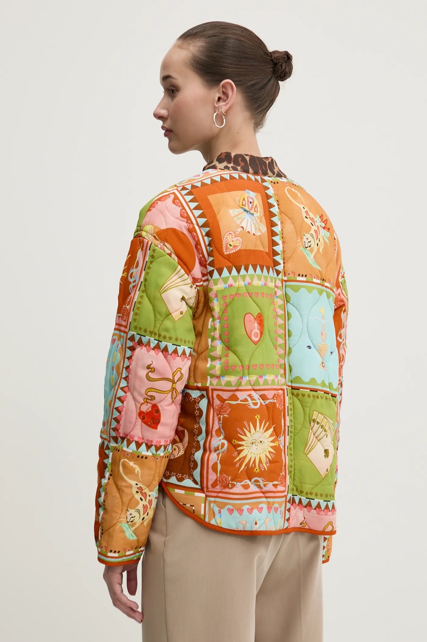 Двостороння куртка Never Fully Dressed жіноча колір зелений перехідна oversize NFDOU401 