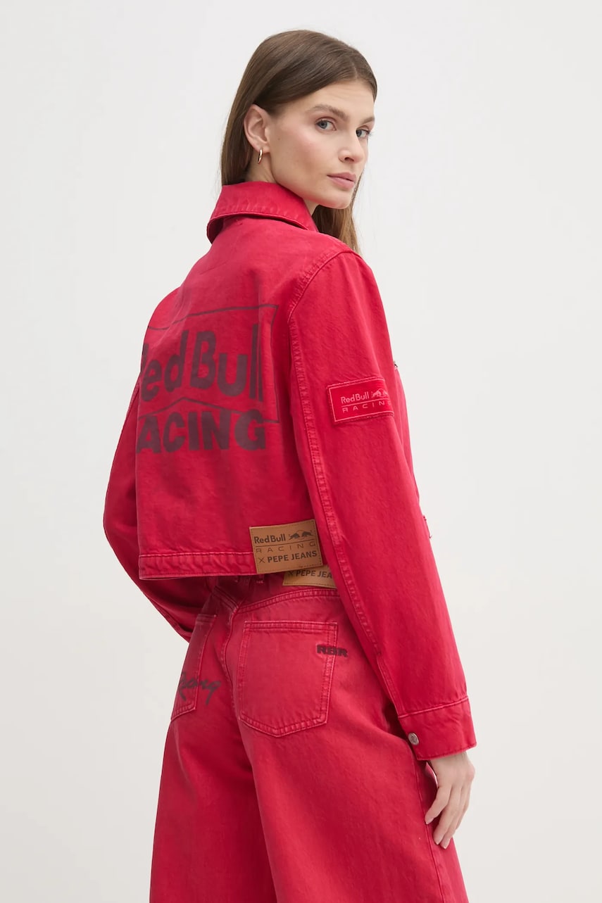 Red Bull Racing x Pepe Jeans geaca jeans COACH JACKET femei, culoarea rosu, de tranzitie, RL400015R40