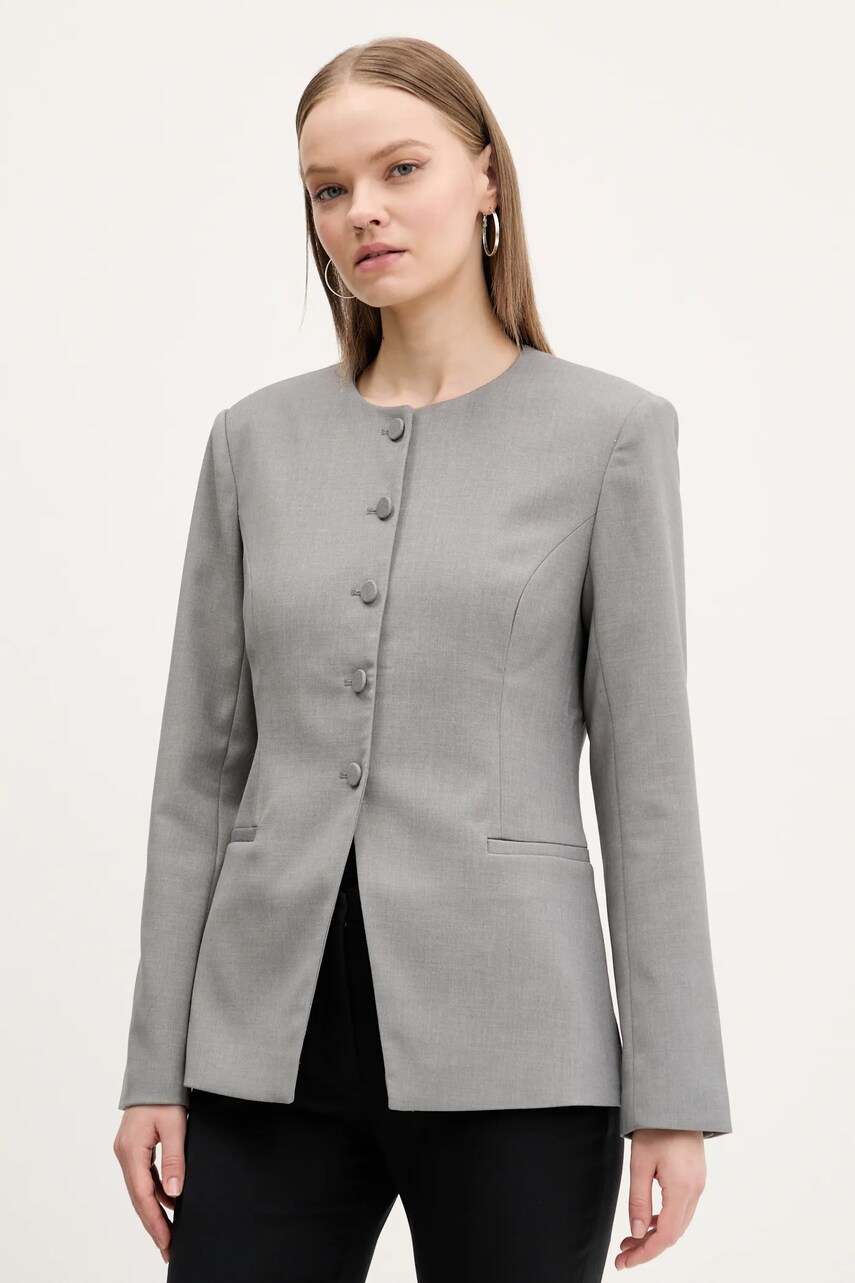 Abercrombie & Fitch sacou culoarea gri, un singur rand de nasturi, melanj, KI144-5060 Abercrombie & Fitch sacou culoarea gri, un singur rand de nasturi, melanj, KI144-5060