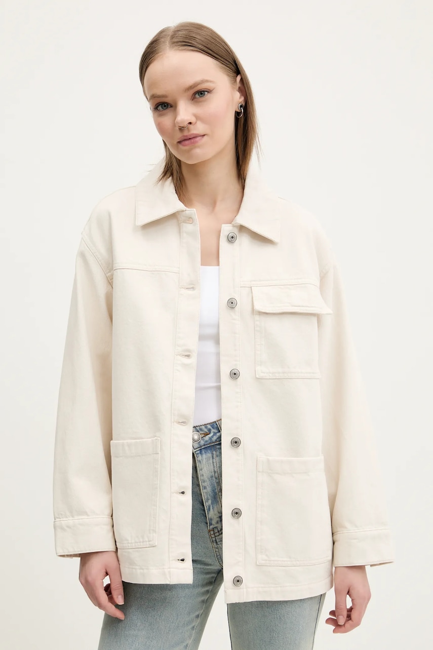 Abercrombie & Fitch jacheta de bumbac culoarea bej, de tranzitie, oversize, KI144-5062